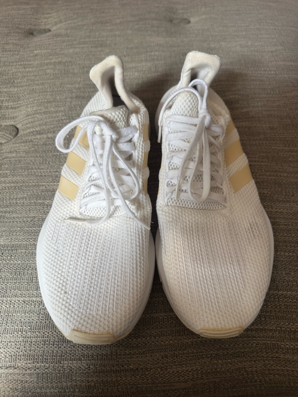 adidas white Knit Lace-Up Sneakers